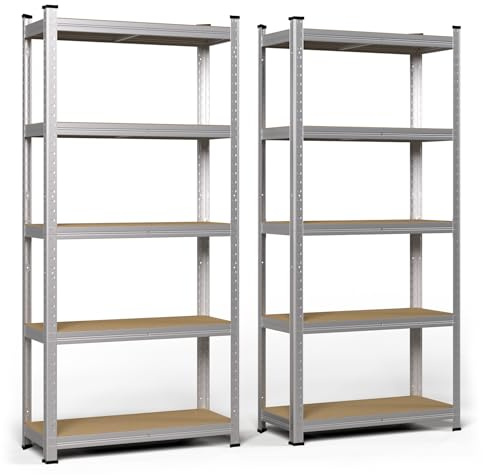 vounot® Lot de 2 Étagère de Rangement 70x30x150cm en Acier Galvanisé à 5 Niveaux Etagère Charge Lourde Tablette Ajustable Charge Max 875kg Idéal pour Rangement de Garage Atelier Cuisine