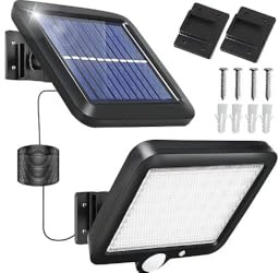 Lampada Solare da Esterno 100 LED COB con Pannello Separato 5,5V, Batteria 4000mAh, Sensore Crepuscolare e di Movimento, IP65 Impermeabile, Luce Bianca 6000K, Montaggio a Parete.
