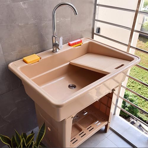 Lavello da Esterno,Lavatoio da Esterno in Plastica,Lavabo da Giardino Autoportante con Rubinetto,Mobile Lavandino Biancheria,Lavabo da Lavanderia Portatile,per Interno,Cucina,Garage,Terrazza(Coffee co