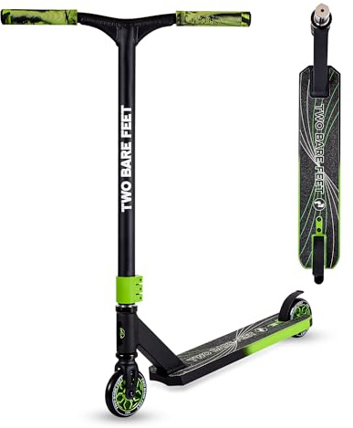 Two Bare Feet Chaos Stunt Scooter for Kids 8-12 & Teens – Pro Trick Freestyle Kick Scooter with 100mm Alloy Wheels, ABEC-9 Bearings, 360 Spin (Black/Lime)