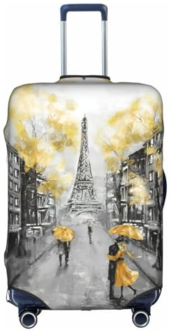 Ölgemälde Eiffelturm Modern Paar Gepäckabdeckung Koffer Trolley Case Protector Elastisch Waschbar Anti-Kratzer Passform 45,7 - 81,3 cm, weiß, S