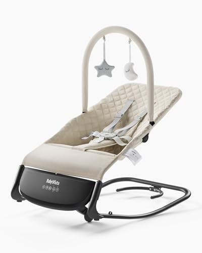 Electric Baby Bouncer Seat with Auto Rocking, 3-in-1 Infant Bouncer & Rocker Chair, Adjustable Height, Battery or Plug-in Powered, Music & Play Bar, Portable Baby Bouncer for Babies 0-12 Months