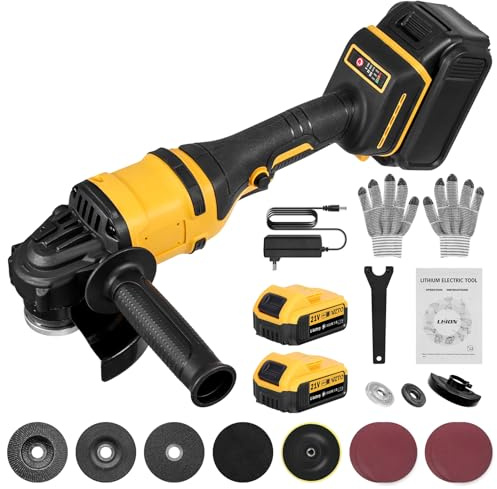 21V Akku-Winkelschleifer mit bürstenlosem Motor, inklusive Akku,Ladegerät | 125-mm-Trennscheiben zum Trennen, Schleifen und Polieren, 30.000 U/min Zwei Batterien