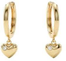 Suzan Gold® 375 Echtgold Creolen Damen mit Herz-Anhänger und funkelndem Zirkonia elegant wasserfest hypoallergen Geschenkidee – Amoréa Drop – edler Goldschmuck