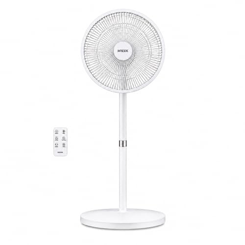 MYLEK Pedestal Fan with Remote Control, 3 Speed Settings, 12 Hour Timer, 90° Oscillation, Multi Blade & Adjustable Height, Quiet 50W Cooling Fan for Bedroom, Home & Office, White