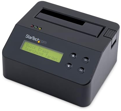 StarTech.com 1-Bay Festplatten Löscher, Selbständiges HDD/SSD Löschgerät, USB 3.0 auf SATA II (3 Gbit/s), 9 Löschmodi, LCD Bildschirm, Secure Erase, DB9 Druckeranschluss, TAA Konform (SDOCK1EU3P)