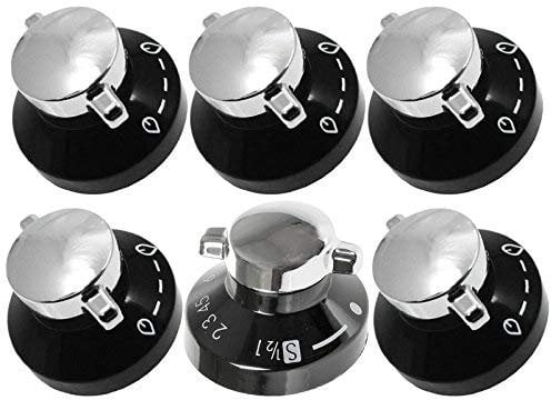 New World Genuine Gas Hob Oven Cooker Control Knobs (Black/Silver, Pack of 6)