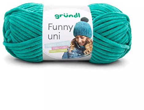 Gründl Wolle Funny Uni - weiche Chenille Wolle zum Häkeln - Kuschelig und hautfreundlich - 100% Polyester - 1 Knäuel 100 g / 120 m - Nadelstärke 5-6 - smaragd