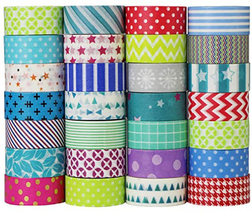 UOOOM 10 Rollen Washi Tape Set Mustern in zufällig, Aufkleber Deko Papier Klebeband DIY Scrapbooking, 15 MM breit, 5 M/Rolle (10 x Patterns)