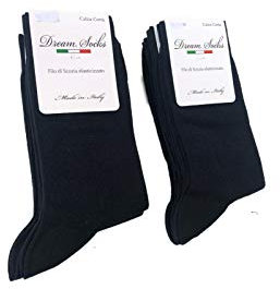 DREAM SOCKS 6 paia calze corte da uomo a metà polpaccio in cotone filo di scozia elasticizzate,calzini molto leggeri made in italy rimagliate a mano (43-46, 6 X Set. BLU)