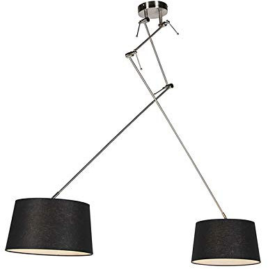 QAZQA - Modern Hängelampe I Pendellampe I Pendelleuchte mit Leinenschirmen schwarz 35 cm - Blitz II Stahl I Silber I nickel mattI 2-flammig I Wohnzimmer I Schlafzimmer - Stahl Zylinder I Länglich I Ru