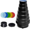 Soonpho Konisches Snoot-Kit aus Aluminiumlegierung für Bowens Mount Strobe Flash Speedlite Fotografie, Wabengitter und 5 Stück Farbfilter für Bowens Mount Strobe Flash Speedlite