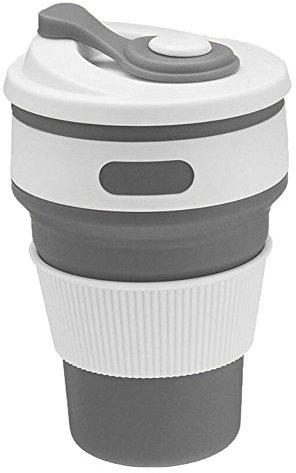 Angzhili Collapsible Coffee Cup Silicone Portable with Lids Multifunctional Silicone Reusable Folding Travel Cup Retractable Mug BPA -Free Coffee Mug for Hiking Outdoor Activities (Grey)