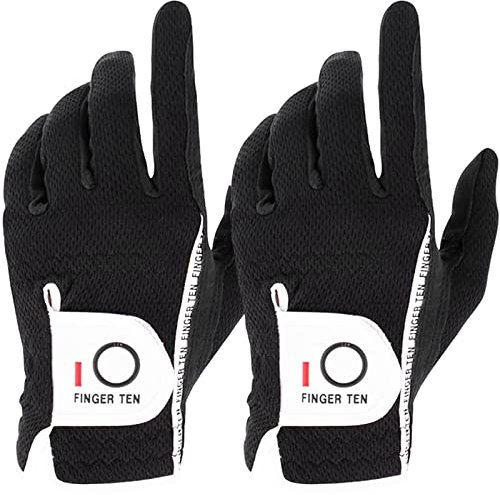 FINGER TEN Golfhandschuhe Herren Links Rechts Golf Handschuh Wert 1 Paar Golfhandschuh Linke Rechte Hand Handschuhe für Männer Golfer, Allwetter Mikrofaser Rain Grip (Tinte, ML, Links)
