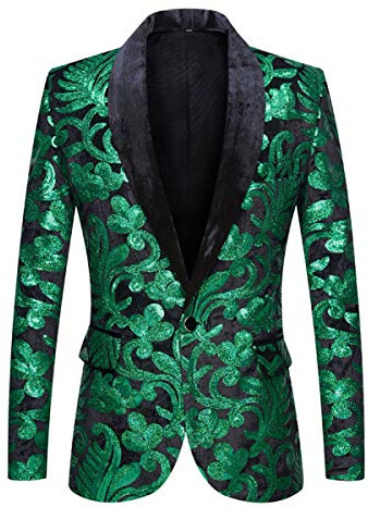 PYJTRL - Giacca/Blazer da Uomo alla Moda, Due Colori Brillanti, con Paillettes reversibili