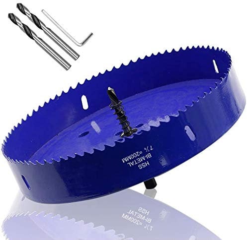 Luomorgo 7-7/8 inch 200mm Hole Saw, 1 1/4 inch Cutting Depth HSS Bi-Metal Hole Cutter with Hex Shank Drill Bit Adapter for Wood Cornhole Boards Plastic Drywall Fiberboard