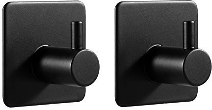LJLink Handtuchhalter Schwarz Selbstklebend Haken Bad Edelstahl Haken Mantel Handtuch Schlüssel Wandhaken, Haken für Badezimmer Küche Schlafzimmer Büro, 2er Pack