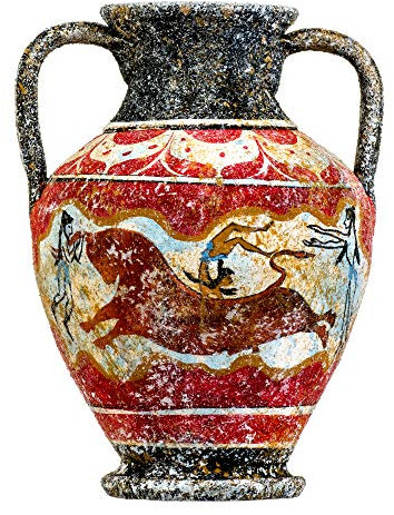 Beautifulgreekstatues - Vaso di Ceramica con Antica Anfora Minoica Greca Fatto A Mano con Affresco Toro -Saltando Murale S