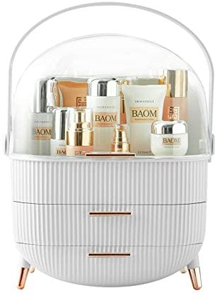 Multi-Function Make Up Case Dustproof Cosmetic Storage Box, Organizer Skin Care Products Jewelry Organizer Finishing Box for Bedroom Bathroom Desktop (White)