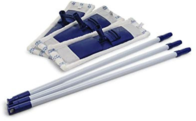 Novaliv Bodenwisch-System inkl. Stange | 3tlg. Weiß | 46x13 cm und 140 cm lang |Platzsparend|Nass-Wischer für Fast jeden Boden | Mopp für Reinigung von Laminat Fliesenböden Hartholz