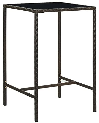 vidaXL Gartentisch aus Polyrattan und braunem Glas, 70 x 70 x 110 cm