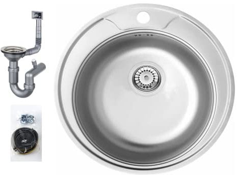 Edelstahlspüle Ø 51 cm Einbauspüle Spüle Küchenspüle inkl. Siphon
