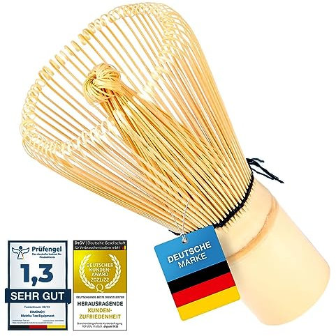 Set de thé Matcha original avec bol à Matcha, balai en bambou, porte-balai, cuillère doseuse - Le set cadeau de cérémonie du thé (Balai à Matcha)
