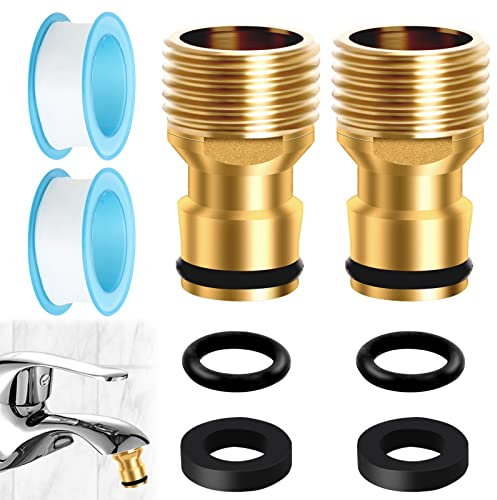 dafuhao 2 Pcs Hose Tap Connector, 1/2 Male Brass Hose Connector with 2 Rolls PTFE Tape&Washers, Threaded Faucet Adapter for Garden Hose Pipe, Garden Spray Guns and Kitchen Sink Tap