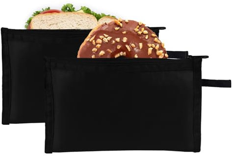 Wiederverwendbare 2 Stück kleine isolierte Snackbeutel Lunch-Lebensmittelaufbewahrung Verpackungstasche für Männer Frauen Erwachsene spülmaschinenfest BPA-frei gefrierbare Snack-Taschen (schwarz, S)