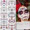 12 Blatt Halloween Gesicht Tattoos, Tag der Toten Totenkopf Skelett Spinne Skull Rote Rosen Temporäre Tattoo Aufkleber für Männer Damen Halloween Gruselparty Mottoparty Maskerade Kostüm Accessoires