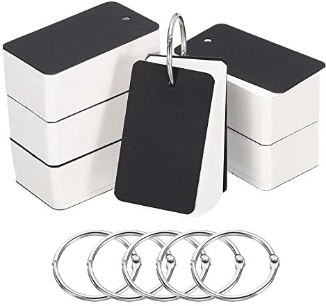 PATIKIL Blank Index Cards with Ring, 600Pcs Blank Flash Card 2.8x1.6 Study Note Cardstock for Memory Learning Studying Office Supplies, Black White