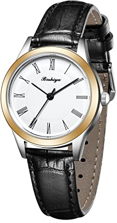 BOSHIYA Damen Uhren Lederarmband Analog Klassisch Quarz Wasserdicht Lässig Business Kleid Armbanduhr Leder für Damen (Schwarz & Braun)