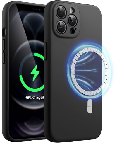 JETech Magnetic Silicone Case for iPhone 12 Pro Max 6.7-Inch, Compatible with MagSafe, Phone Cover with Camera Lens Full Protection (Black)