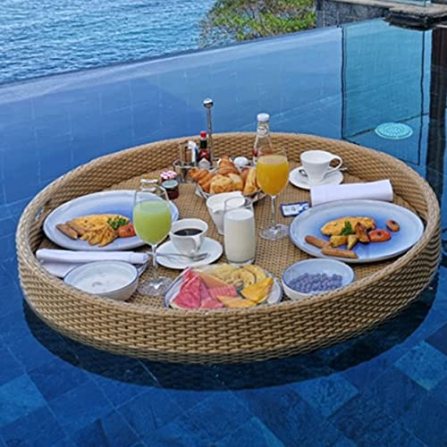 TAHALI Schwimmendes Deluxe-Tablett für Den Pool, Schwimmende Serviertabletts Tischbar Erwachsene Pools Zum Servieren von Getränken, Brunch, Speisen auf Dem Wasser,60 * 60 * 20-apricot