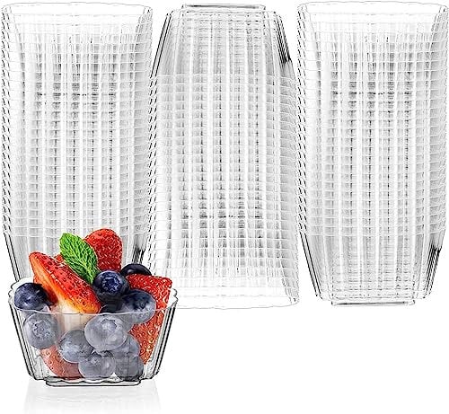 LATERN 50 Piezas Tazas de Postre de Plástico, 150ml Vasos de Postre Cuadrado Ondulado Copa de Aperitivo de Parfait Transparente Tazón para Servir Reutilizable para Fiesta de Mousse Pudín (8,3 x 6,3cm)
