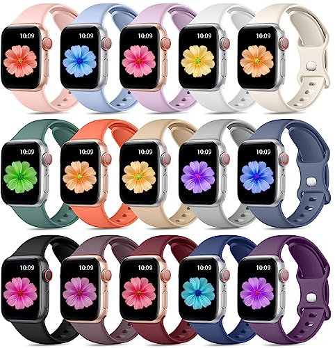 Dirrelo 15 Pezzi Sportivi Cinturino Compatibile con Apple Watch Cinturino 42mm 44mm 45mm 49mm per Donne Uomini, Silicone Morbido per Apple Watch SE/Ultra/Ultra 2/Series 9 8 7 6 5 4 3 2 1,Colore B, S