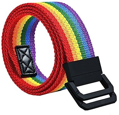 NIUXICH Canvas Gürtel Streifen Regenbogen Metall Doppelring Schnalle Jeans Taktischer Gürtel Kleidung Dekorativer Gürtel, Regenbogen, 3.8x125cm