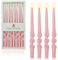 Gedengni Kerzenständer, spiralförmige Spitzkerzen, Set mit 4 rosafarbenen Kerzenständern, langen Spitzkerzen, gedrehte Kerzen für Heimdekoration, Hochzeiten, Urlaubsgeschenke (3D4PC-PINK)