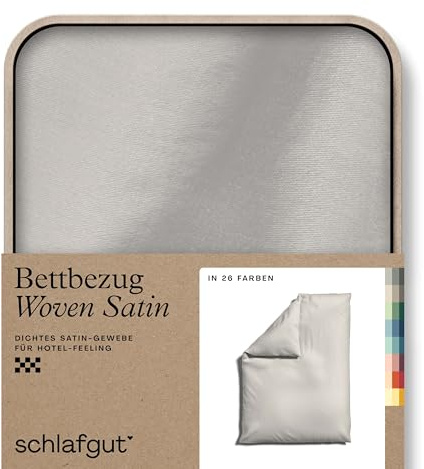 schlafgut Woven Satin Bettwäsche 155x220cm Bettdecke Bezug einzeln, Sand Light Uni in Hotelqualität mit 100% Baumwolle