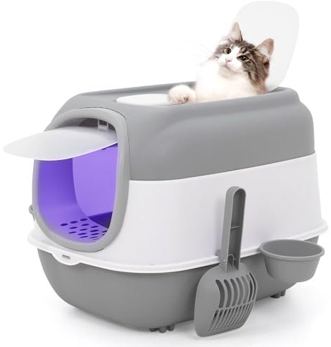 Cat Litter Box with Automatic Sand-Proof cage Sterilization and Deodorization Function With Litter Scoop and Bowl Top Entry Enclosed Extra Large Cat Litter Tray Easy To Clean