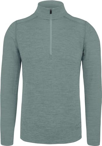 normani Herren Premium Merino Outdoor Langarm-Shirt Longsleeve mit Reißverschluss, 100% Merinowolle Pullover mit 1/4 Zip Farbe Blau Größe XL/54