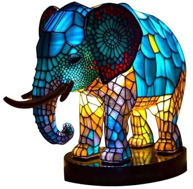 Baoblaze Tier-Tischlampe, Tischlampe aus gebeiztem Kunstharz, stabile Basis, handgefertigte Schreibtischlampe, Nachtlicht für Bauernhaus, Restaurant, Elefant