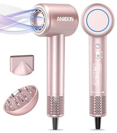 Hair Dryer, High-Speed Ionic Low Noise Blow Dryer with Brushless Motor for Fast Drying, Thermo-Control Quiet Compact Hair Blow Dryer with Magnetic Diffuser for Curly Hair for Home Travel Salon