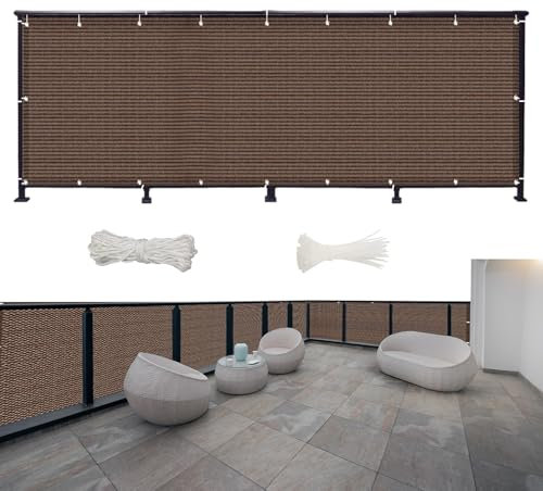 Brise-Vue pour Balcon HDPE 650 x 50 cm Vent Protection UV Résistant, Revêtement et Pare Vue de Balcon, avec Attaches de Câble, pour Piscine, Patio, Marron