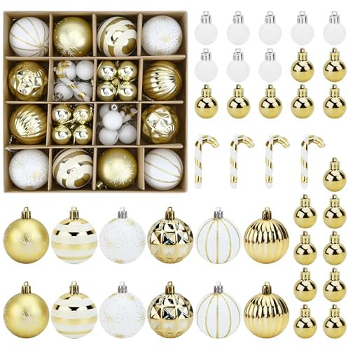 Bekecidi 40 adornos de bolas de Navidad, bolas de Navidad doradas y blancas, decoraciones de árbol de Navidad, bolas inastillables, adornos colgantes de Navidad para corona de árbol de Navidad, boda,