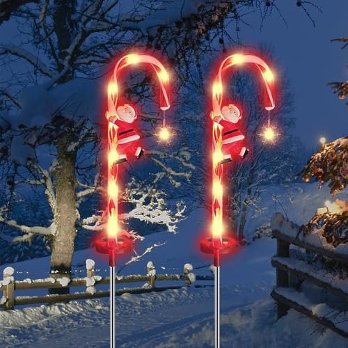 Solar Weihnachtslichter,Weihnachts-Zuckerstangen-Lichter, Sterne Weihnachtsbeleuchtung Außen, wasserdichte Beleuchtete Zuckerstangen Dekoration für Garten Bäume Terrasse Weihnachten Dekoration