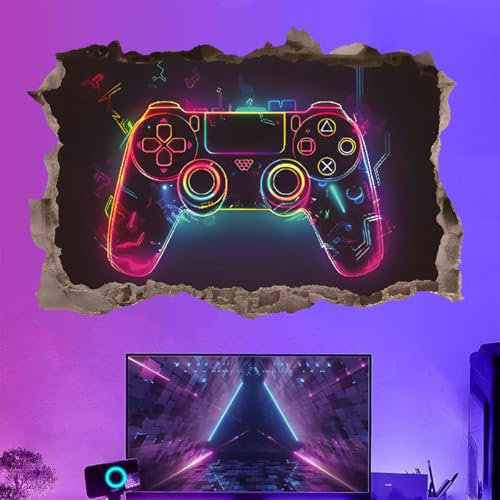 3D Wandtattoo Gamer,Wandtattoo Kinderzimmer Jungen,Bunte Gamer Poster,Gaming Wandbild für Schlafzimmer,Wandtattoo Junge Teenager,Videospiel Wandstikcer für Jugendzimmer Deko Geschenk