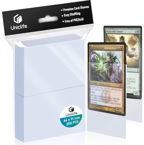 Uniclife 200 Counts Trading Card Sleeves Ultra Clear Penny Sleeves for Trading Cards Baseball Card Sleeves Card Protectors for Sports Cards MTG Cards Football Cards Cards Photocards, 66 x 91 mm