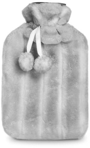 KEPLIN Cosy Hot Water Bottle with Plush Cover - Relieves Body Aches & Pains, Washable Safe & Durable Heating Pad - Ideal Cosy Nights & Gifts - Large 2L (Light Grey)