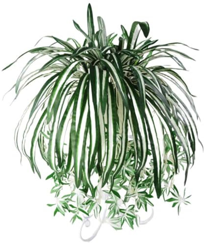 BEAHING Artificial Hanging Plants, 24.4 In Fake Silk Spider Plant Decorative Artificial Greenery Wall Monuted Silk Plants for Home Office Decor